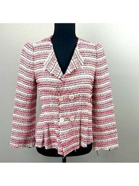 Rebecca Taylor Tweed Blazer Pink White Optic Double Breasted Jacket 0